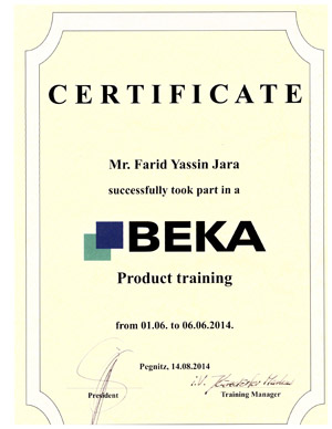 Certificado de Beka - Product training de Farid Yassin Jara.